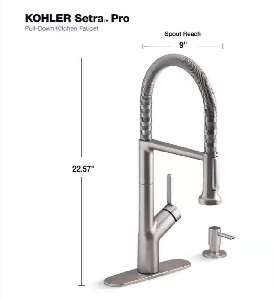 Kohler Setra Single - Handle Kitchen Sink Faucet Stainless K - R29343 - SD - VS Semi - Professional Soap Dispenser - resaled - Kohler - 885612846631