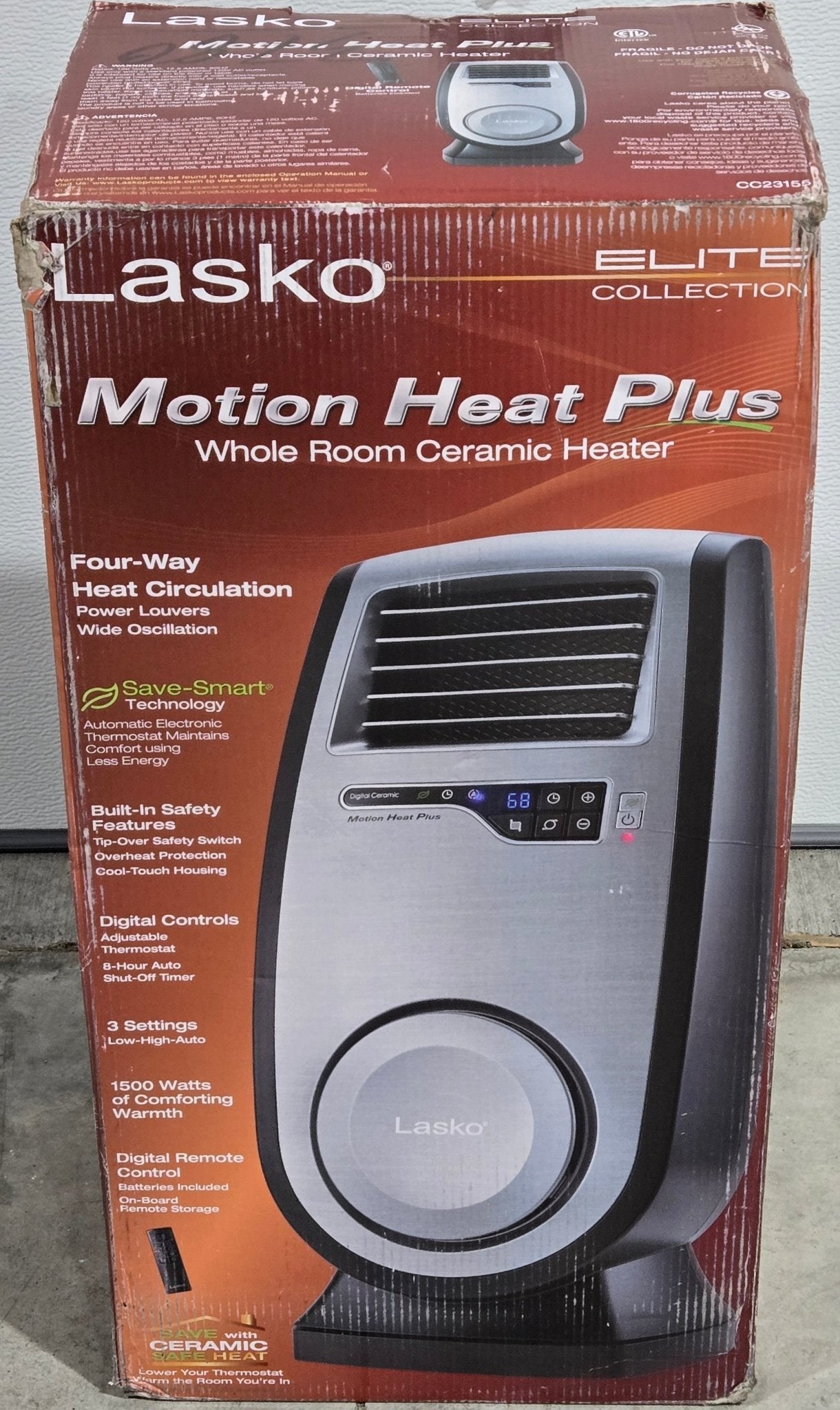 Lasko 1500W Motion Heat Plus Ceramic Space Heater CC23155 Remote Black