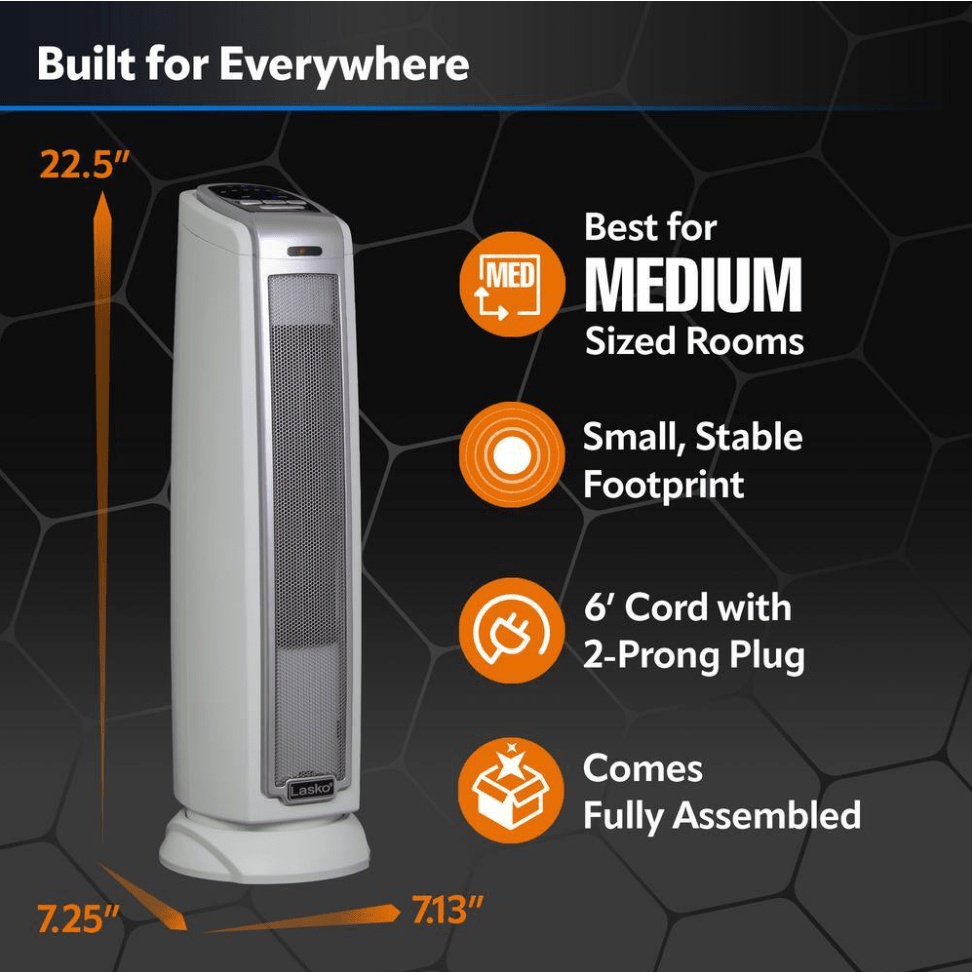 Lasko 5775 Tower 23 in. 1500 - Watt Electric Ceramic Oscillating Space Heater White - resaled - Lasko - 046013761798