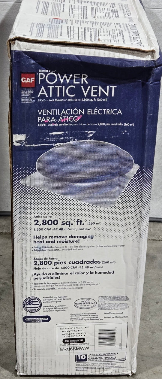 Master Flow 1500 CFM Power Roof Mount Attic Fan ERV6SMWW Weathered Wood Shingle Match - resaled - Master Flow - 050206035979