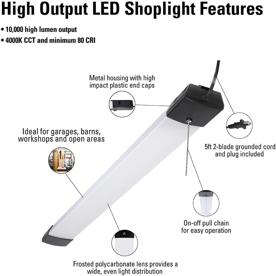 Metalux Lot of 2x LED Shop Light 46 in 128 - Watt Equivalent 10000 Lumens SHP Garage Integrated White 4000K CCT - resaled - Metalux - 080083250103