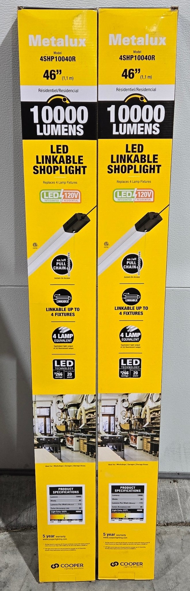 Metalux Lot of 2x LED Shop Light 46 in 128 - Watt Equivalent 10000 Lumens SHP Garage Integrated White 4000K CCT - resaled - Metalux - 080083250103