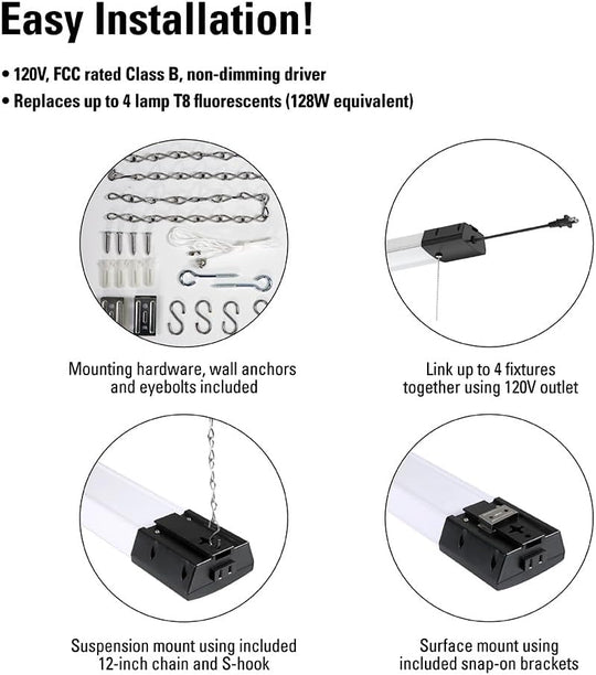 Metalux Lot of 2x LED Shop Light 46 in 128 - Watt Equivalent 10000 Lumens SHP Garage Integrated White 4000K CCT - resaled - Metalux - 080083250103