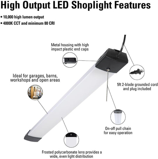 Metalux Lot of 6x SHP LED Shop Light 46 in. 128 - Watt Equivalent 10000 Lumens Garage Integrated White 4000K CCT - resaled - Metalux - 080083250103