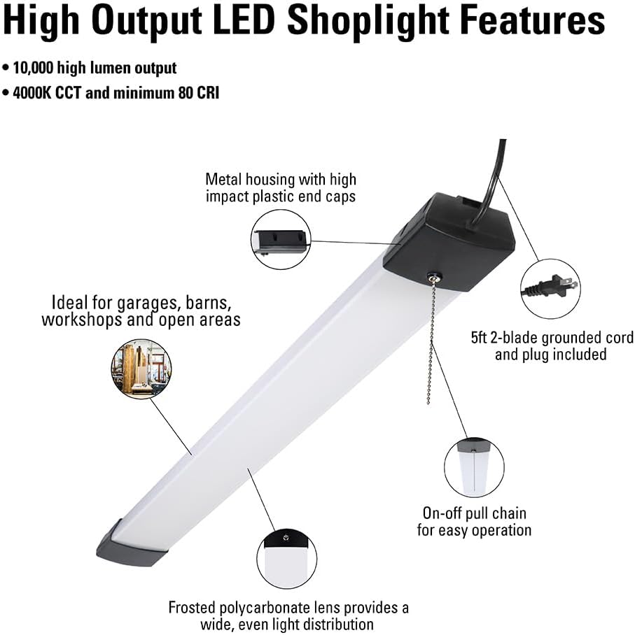 Metalux SHP 46 in. 128-Watt Equivalent, 10000-Lumens Integrated LED, White Shop Light, 4000K CCT - resaled - Metalux - 080083250103