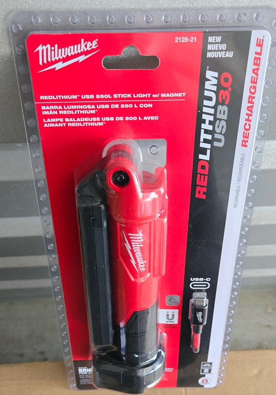 Milwaukee 550 Lumens LED REDLITHIUM USB Stick Light 2128 - 21 Magnet - resaled - Milwaukee - 045242598816