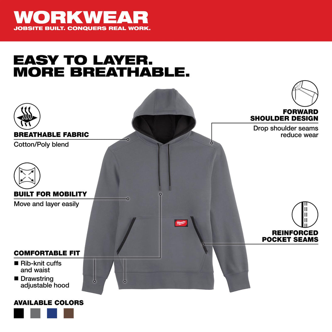 Milwaukee Men's XL X - Large Gray Midweight Cotton/Polyester Long - Sleeve Pullover Hoodie - resaled - Milwaukee - 045242763986
