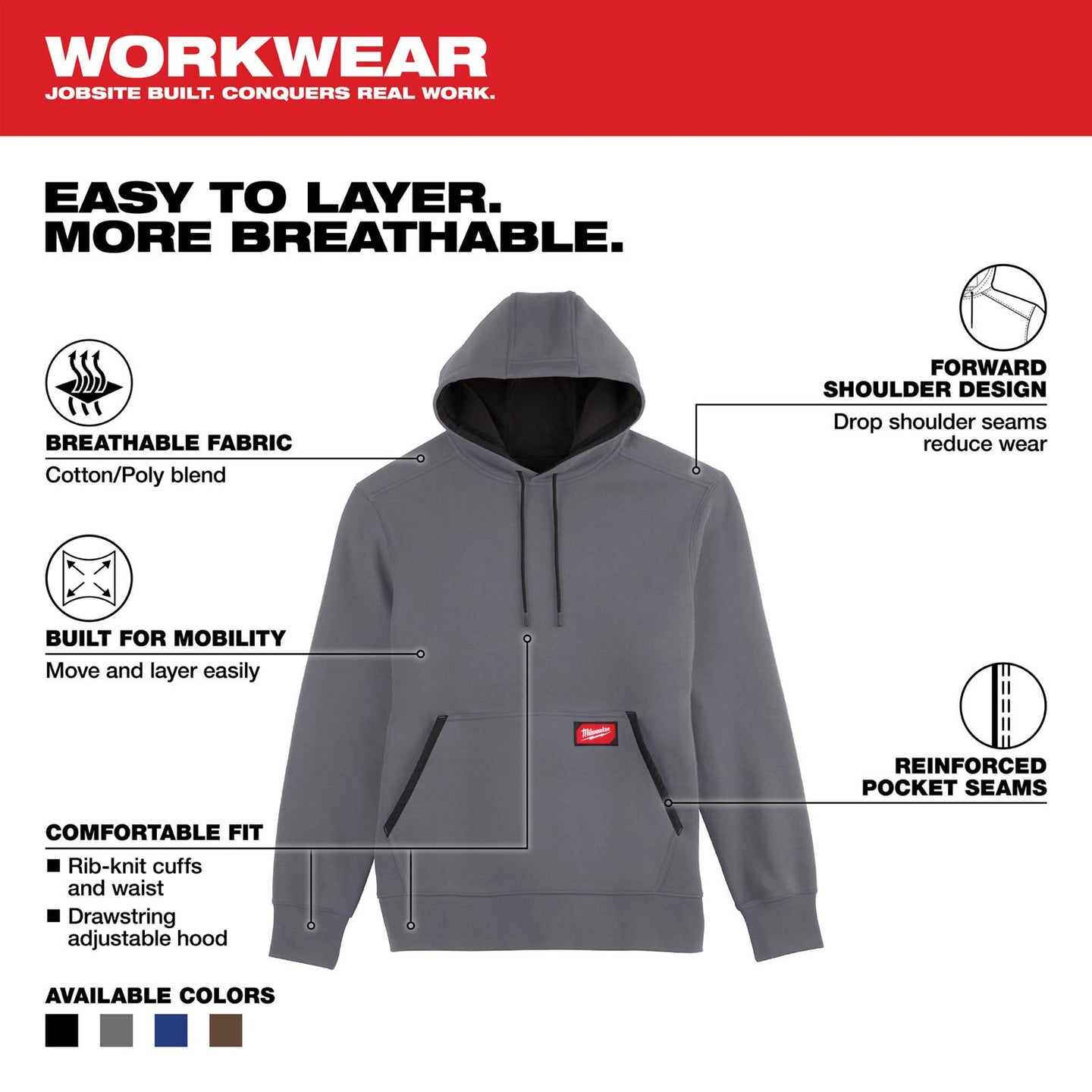 Milwaukee Men's XL X - Large Gray Midweight Cotton/Polyester Long - Sleeve Pullover Hoodie - resaled - Milwaukee - 045242763986