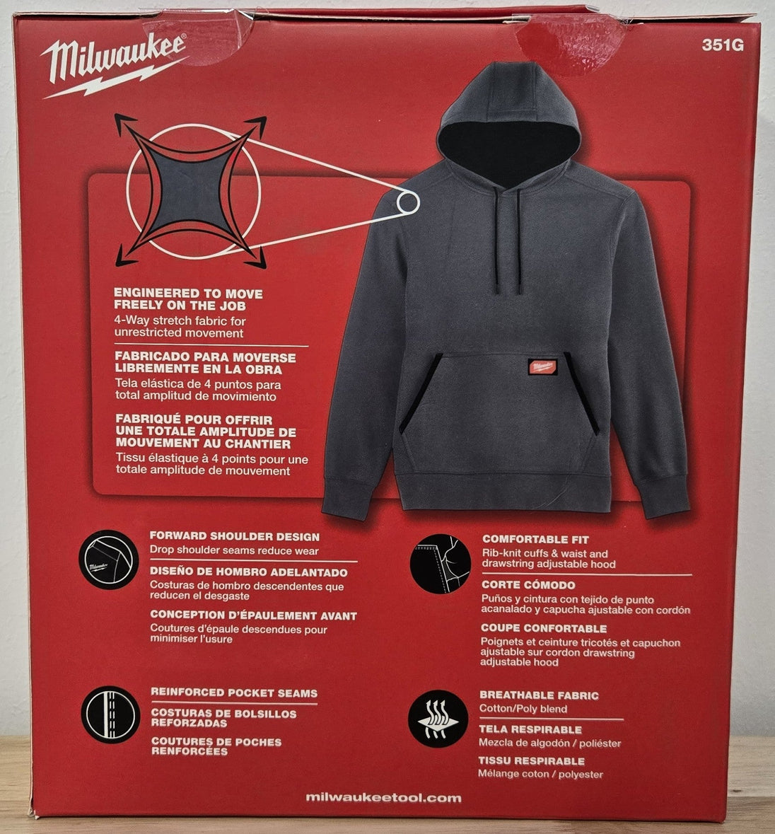 Milwaukee Men's XL X - Large Gray Midweight Cotton/Polyester Long - Sleeve Pullover Hoodie - resaled - Milwaukee - 045242763986