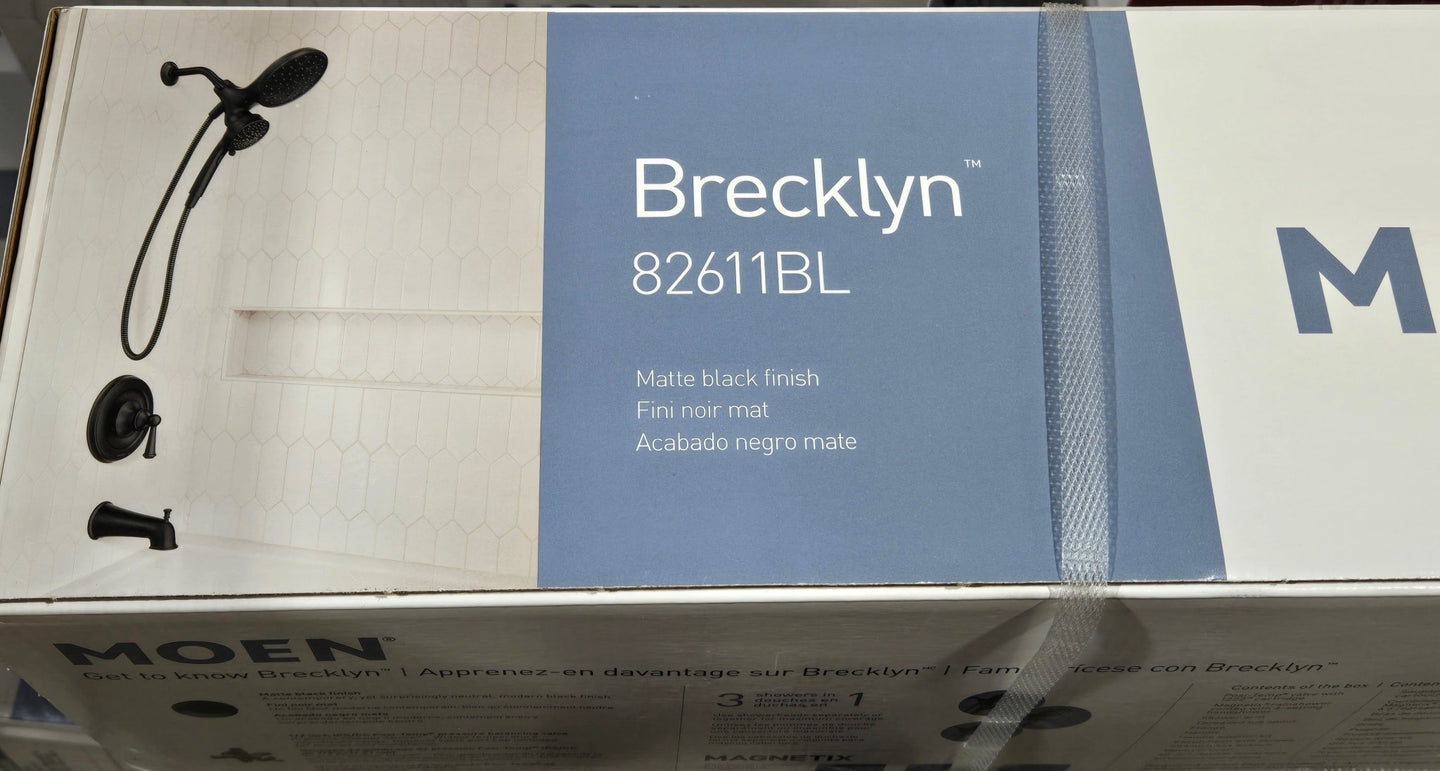 Moen 82611BL Brecklyn Tub Shower Faucet Matte Black Single Handle 6 - Spray Magnetix Rainshower Combo Valve Included - resaled - Moen - 026508345641