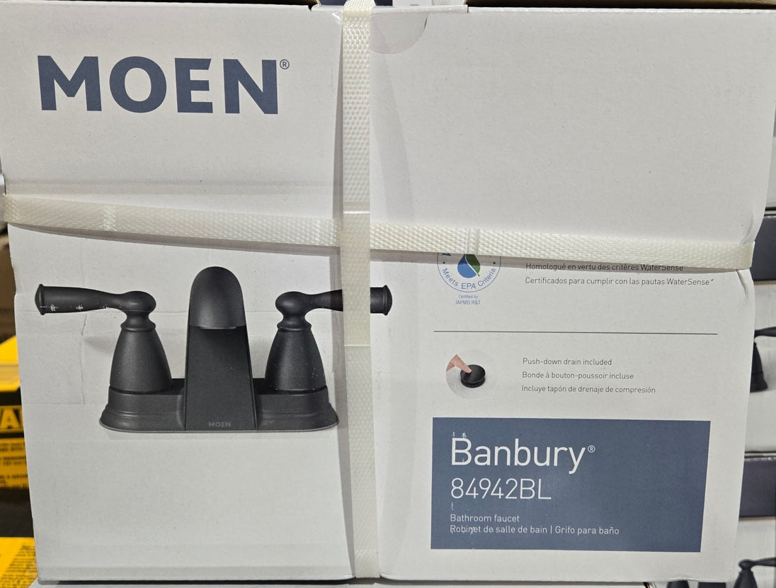 Moen Banbury 4 in. Centerset Bathroom Faucet Matte Black 84942BL Double Handle Low - Arc - resaled - Moen - 026508345665