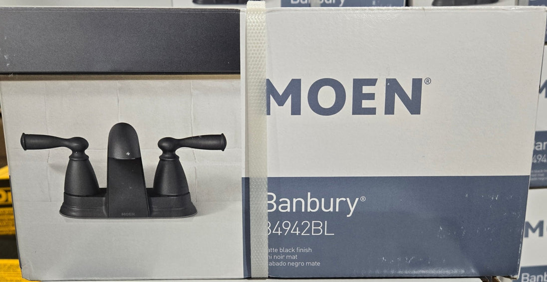 Moen Banbury 4 in. Centerset Bathroom Faucet Matte Black 84942BL Double Handle Low - Arc - resaled - Moen - 026508345665