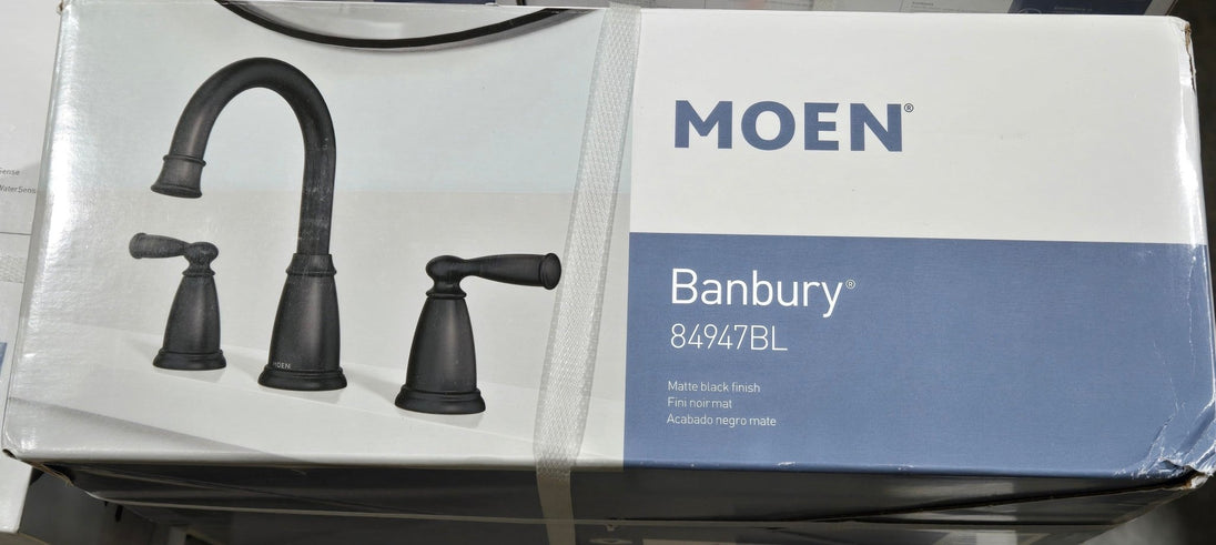 Moen Banbury 8 in. Widespread Double - Handle Bathroom Faucet Matte Black 84947BL High - Arc Drain Kit Valve Included - resaled - Moen - 026508345689