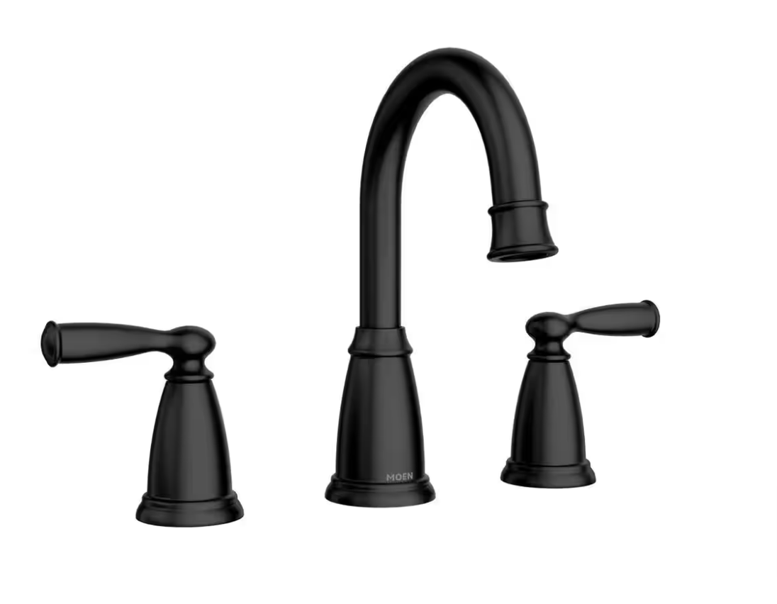 Moen Banbury 8 in. Widespread Double - Handle Bathroom Faucet Matte Black 84947BL High - Arc Drain Kit Valve Included - resaled - Moen - 026508345689