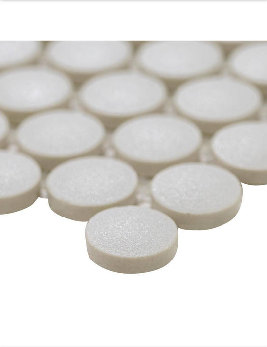 MSI Penny Round Bianco 12 in. x 13 in. x 6 mm Matte Porcelain Mesh-Mounted Mosaic Tile 14.4 sq. ft. case - resaled - Msi - 747583022950