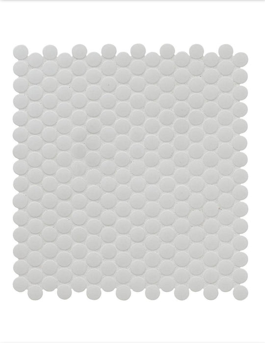 MSI Penny Round Bianco 12 in. x 13 in. x 6 mm Matte Porcelain Mesh-Mounted Mosaic Tile 14.4 sq. ft. case - resaled - Msi - 747583022950