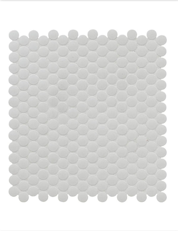 MSI Penny Round Bianco 12 in. x 13 in. x 6 mm Matte Porcelain Mesh-Mounted Mosaic Tile 14.4 sq. ft. case - resaled - Msi - 747583022950