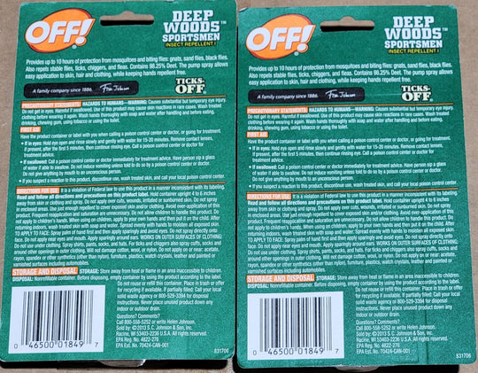 OFF! Lot of 2x Deep Woods Sportsmen 1oz Insect Repellent 831706 Maximum Strength - resaled - OFF! - 046500018497