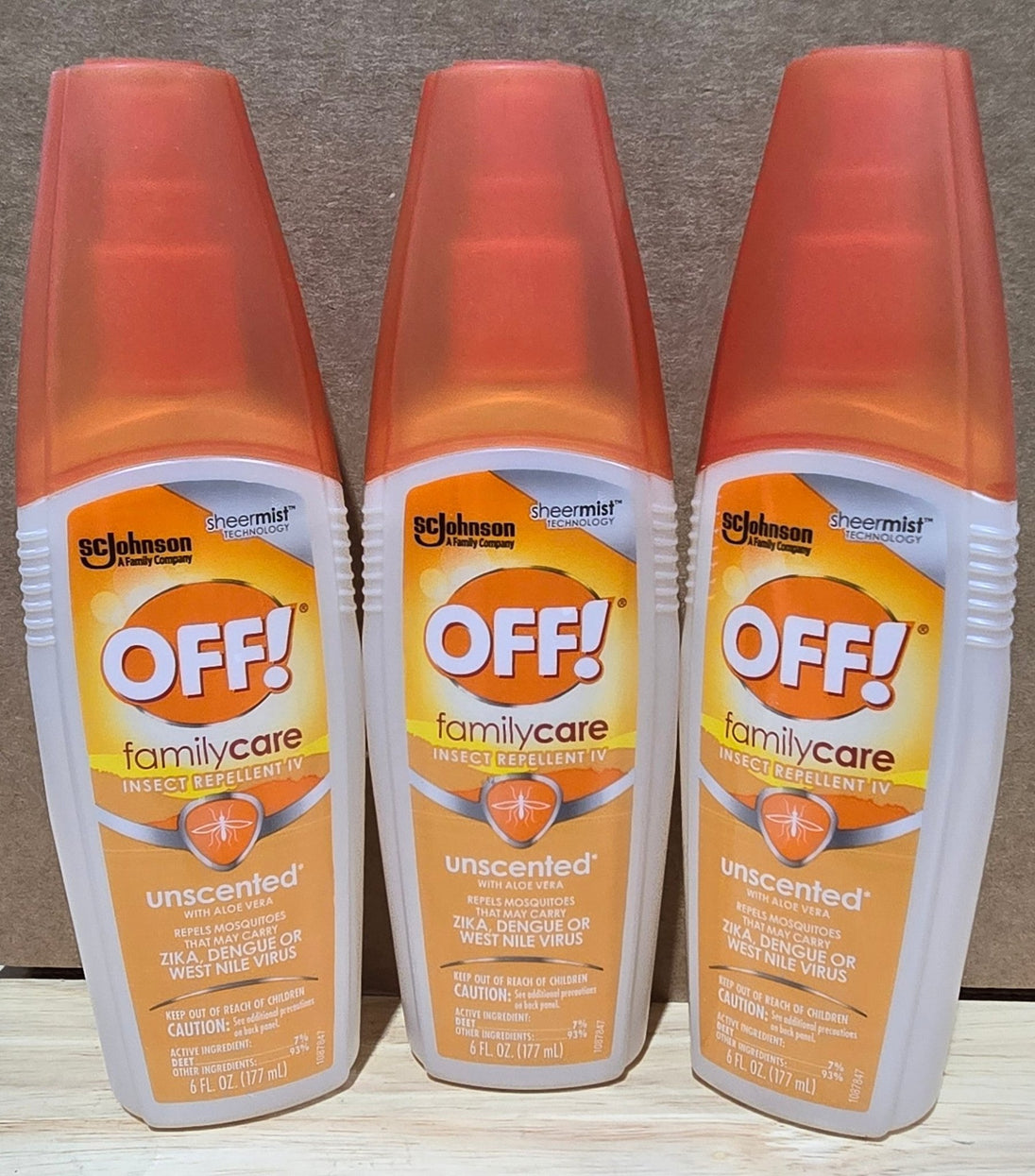 OFF! Lot of 3x FamilyCare Unscented Insect Repellent Bug spray Aloe - Vera 7% Deet 6 oz - resaled - OFF! - 046500018350