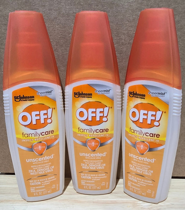 OFF! Lot of 3x FamilyCare Unscented Insect Repellent Bug spray Aloe - Vera 7% Deet 6 oz - resaled - OFF! - 046500018350