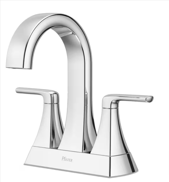 Pfister Bruxie Bathroom Faucet Polished Chrome LF048 - BIEC High Arc 4 in. Centerset Double Handle Drain Kit Included - resaled - Pfister - 038877667569