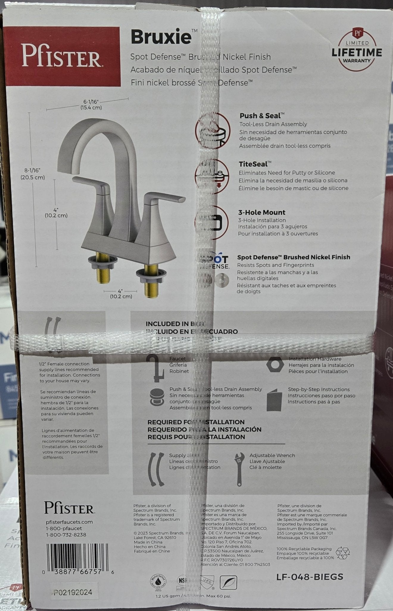 Pfister Bruxie Brushed Nickel Bathroom Faucet LF048 - BIEGS High Arc 4 in. Centerset Double Handle Drain Kit Included Spot Defense - resaled - Pfister - 038877667576