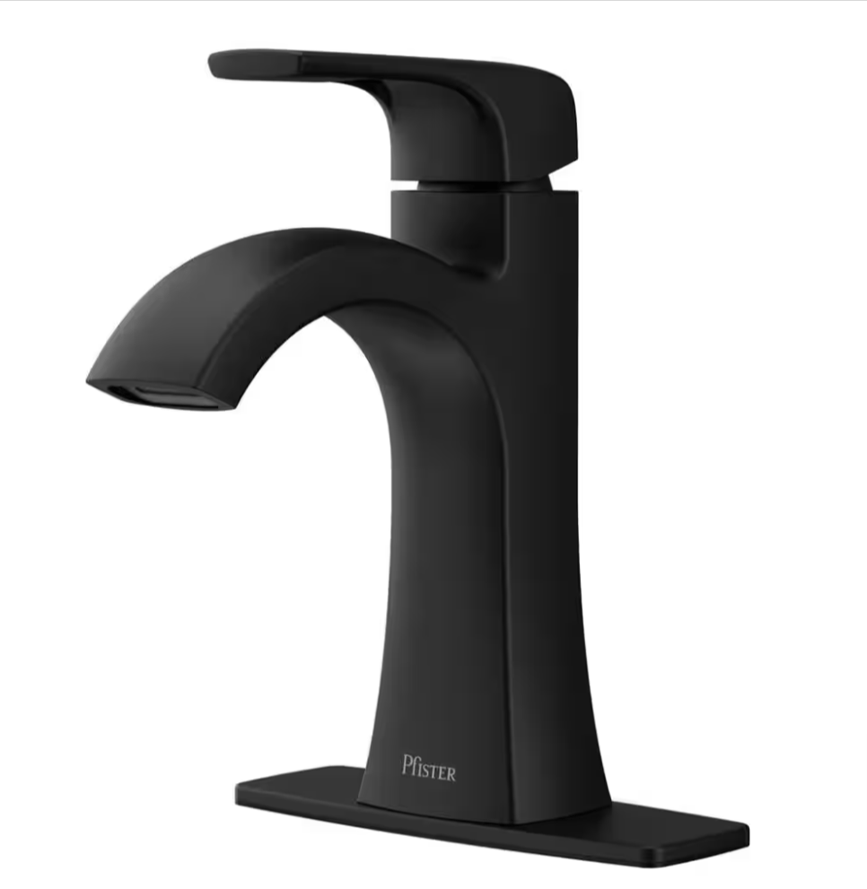 Pfister Bruxie Matte Black Bathroom Faucet LF042 - BIESDB Single - Handle Single - Hole Deckplate Drain Kit Included Spot Defense - resaled - Pfister - 038877667545