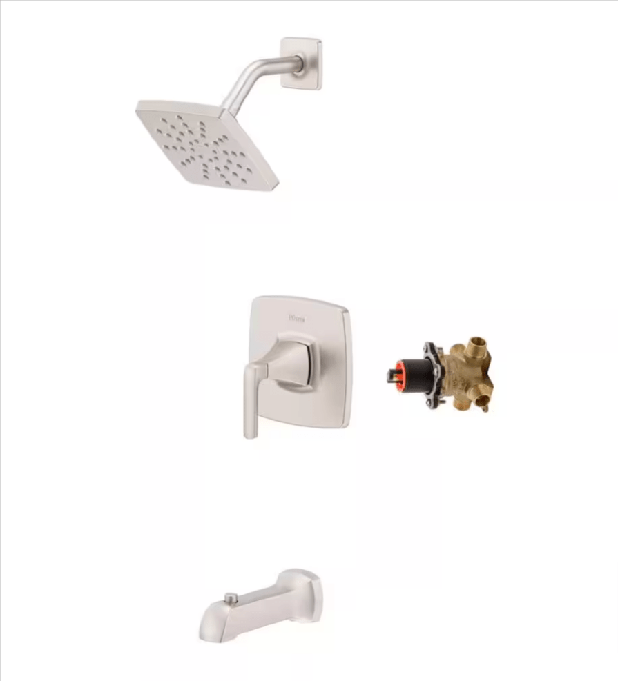 Pfister Bruxie Tub Shower Faucet Brushed Nickel 8P8 - WS2 - BIESGS 1 - Handle 1 - Spray 1.8 GPM Spot Defense (Valve Included) - resaled - Pfister - 038877667651