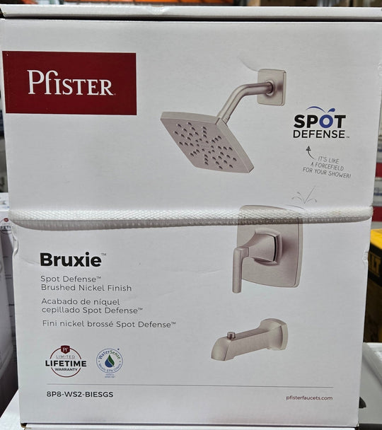 Pfister Bruxie Tub Shower Faucet Brushed Nickel 8P8 - WS2 - BIESGS 1 - Handle 1 - Spray 1.8 GPM Spot Defense (Valve Included) - resaled - Pfister - 038877667651