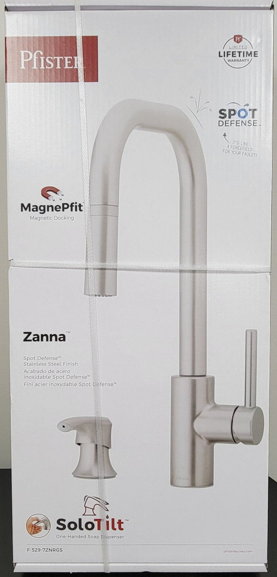 Pfister Zanna Pull Down Sprayer Kitchen Faucet Stainless Steel Deckplate Soap Dispenser - resaled - Pfister - 038877655603