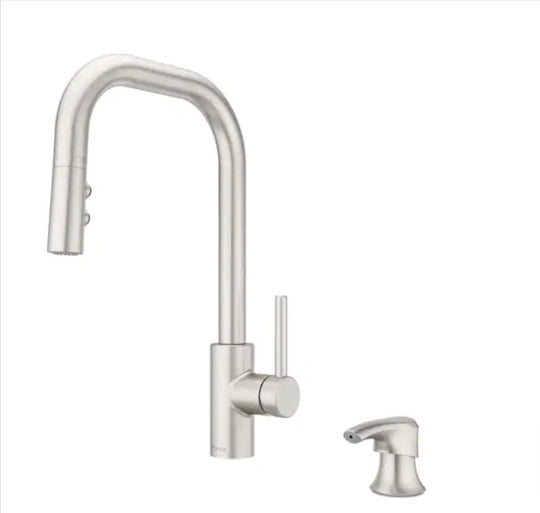 Pfister Zanna Pull Down Sprayer Kitchen Faucet Stainless Steel Deckplate Soap Dispenser - resaled - Pfister - 038877655603