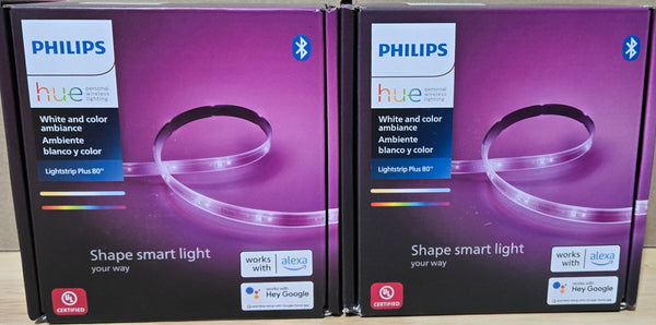 Philips Hue Lot of 2x 80" LED Smart Light Strip Base Kit 555334 Indoor Plug - In Color Changing Cuttable Integrated 6.6 ft. - resaled - Philips Hue - 046677555337