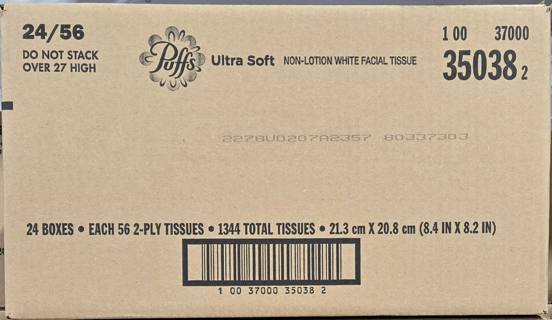 Puffs Ultra Soft Facial Tissues Case 24 Cube Box of 56 2 - Ply PGC35038 - resaled - Puffs - 10037000350382