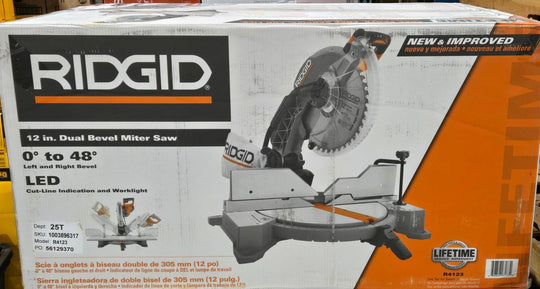 Ridgid 15 Amp Corded 12 in. Dual Bevel Miter Saw R4123 LED Cutline Indicator - resaled - Ridgid - 648846071770