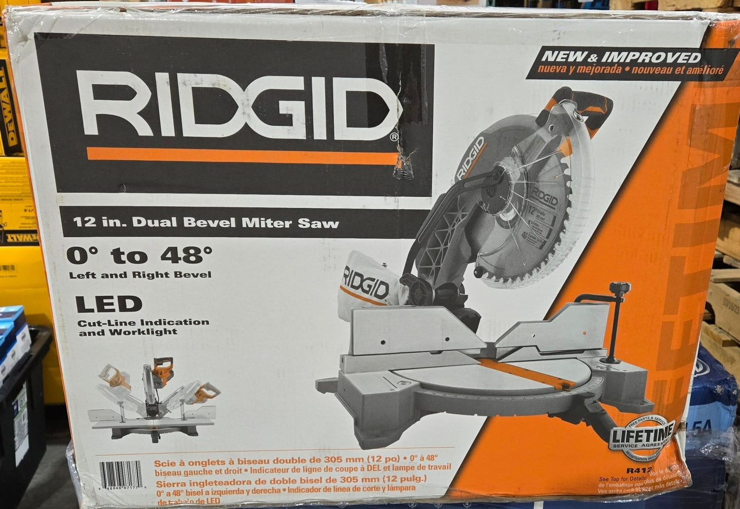 Ridgid 15 Amp Corded 12 in. Dual Bevel Miter Saw R4123 LED Cutline Indicator - resaled - Ridgid - 648846071770