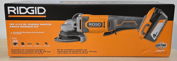 Ridgid 18V Cordless 4 - 1/2 in. Angle Grinder Kit R860451K 4.0 Ah Battery Charger - resaled - RIDGID - 648846095783