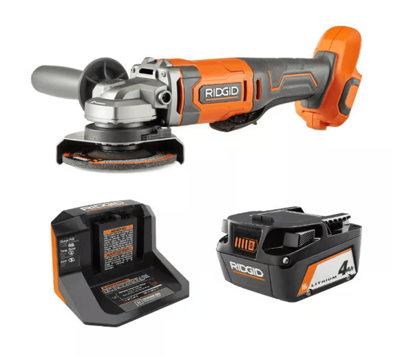 Ridgid 18V Cordless 4 - 1/2 in. Angle Grinder Kit R860451K 4.0 Ah Battery Charger - resaled - RIDGID - 648846095783