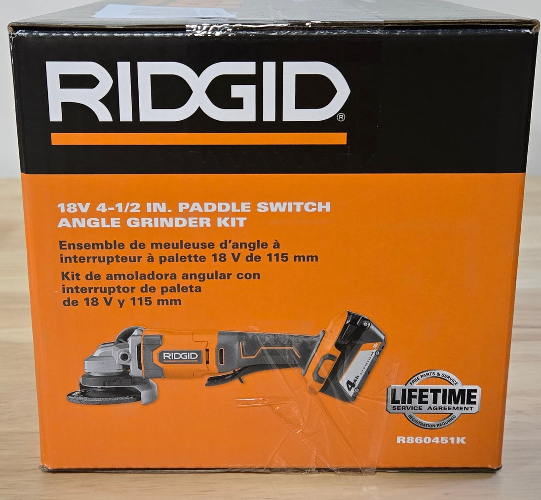 Ridgid 18V Cordless 4 - 1/2 in. Angle Grinder Kit R860451K 4.0 Ah Battery Charger - resaled - RIDGID - 648846095783