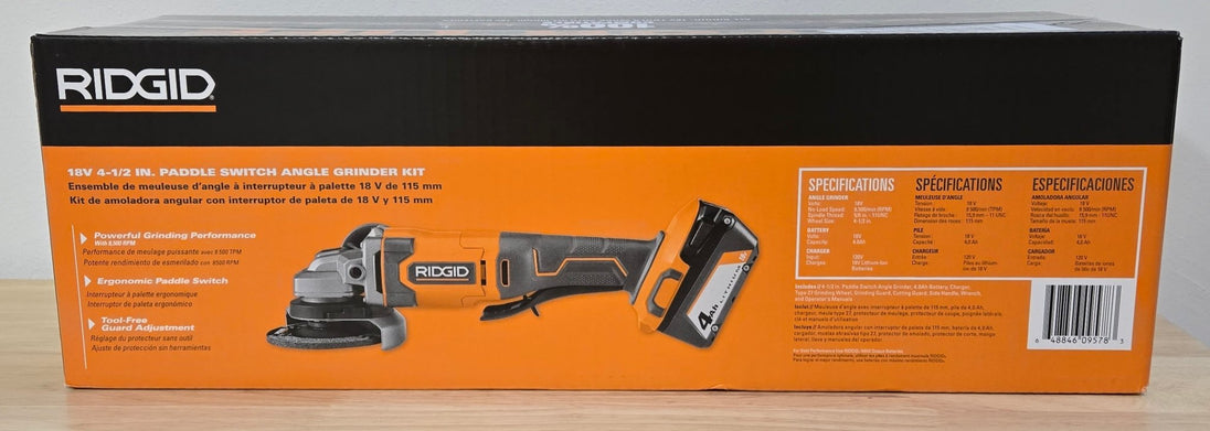 Ridgid 18V Cordless 4 - 1/2 in. Angle Grinder Kit R860451K 4.0 Ah Battery Charger - resaled - RIDGID - 648846095783