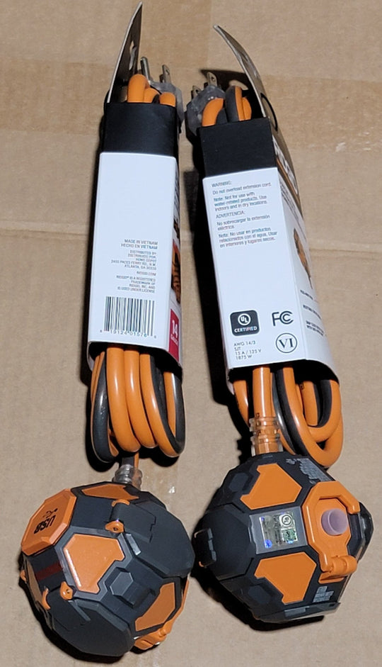 Ridgid Power Ball Lot of 2x 8' Extension Cord 3 Outlet 2 USB 14 Gauge 15 Amp 120 Volt - resaled - Ridgid - 819124015766