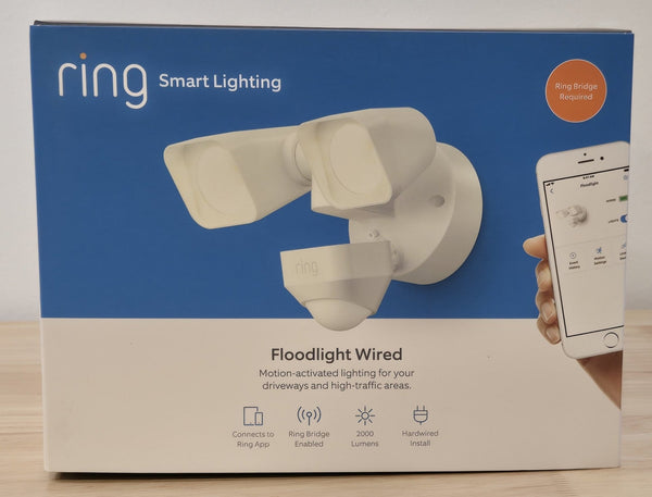 Ring Floodlight Wired Outdoor Smart Lighting Adjustable Motion Detection 2000 Lumens White Integrated LEDs - resaled - Ring - 842861105216
