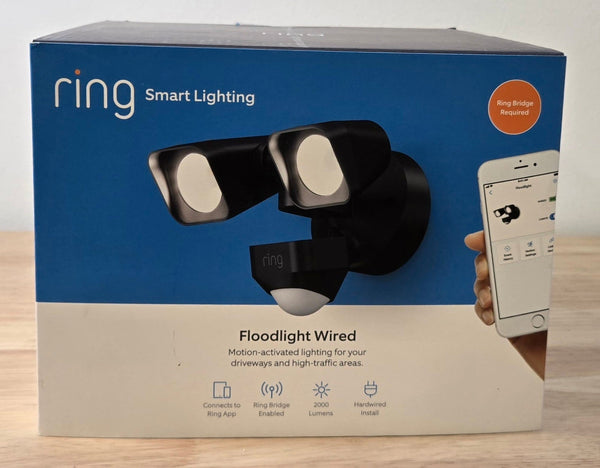 Ring Floodlight Wired Outdoor Smart Lighting Adjustable Motion Detection Integrated LED 2000 Lumens Black - resaled - Ring - 842861105216