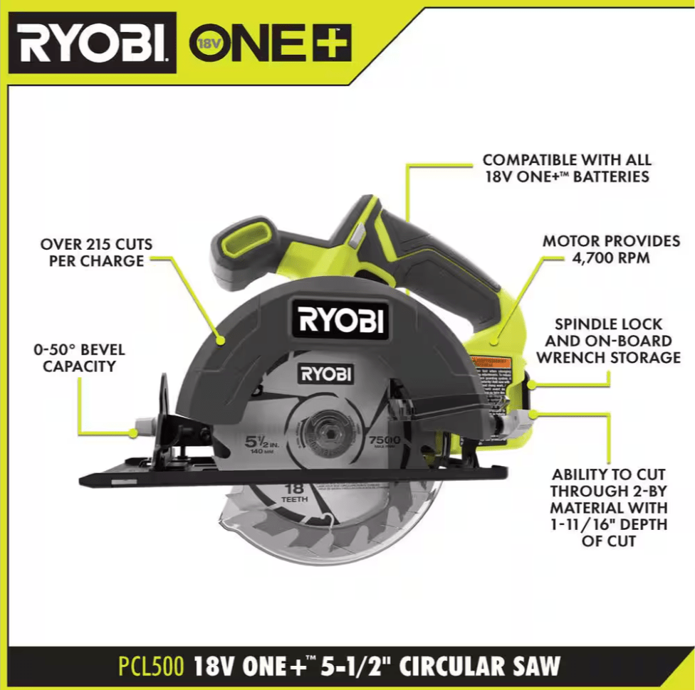 Ryobi ONE+ 18V Cordless 5 1/2 in. Circular Saw PCL500B (Tool Only) - resaled - Ryobi - 033287200061