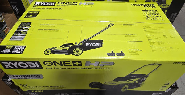 Ryobi ONE+ HP 18V Brushless 16 in. Cordless Battery Lawn Mower P1190 (2) 4.0 Ah Batteries (1) Charger Walk Behind Push - resaled - Ryobi - 046396034588