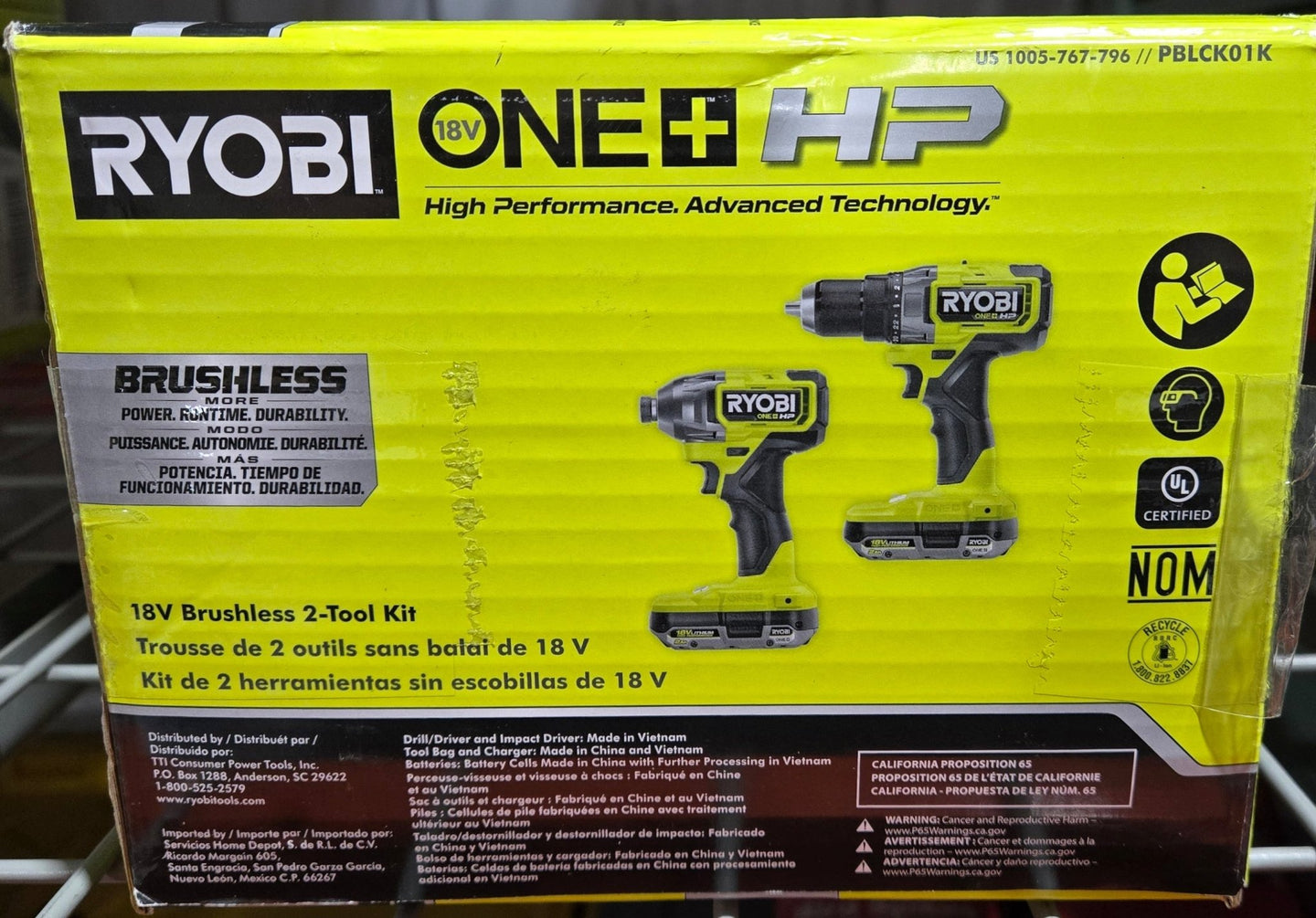 Ryobi ONE+ HP 18V Brushless Cordless 1/2 in. Drill Driver Impact Kit PBLCK01K 2x 2.0 Ah Batteries Charger Bag - resaled - RYOBI - 033287190560