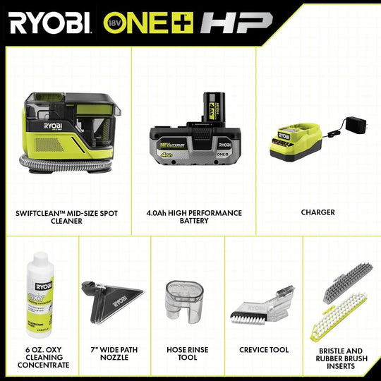 Ryobi ONE+ HP 18V Cordless SWIFTClean Mid Size Spot Carpet Cleaner Kit PBLHV704K 4.0 Ah Battery Charger - resaled - Ryobi - 033287216444