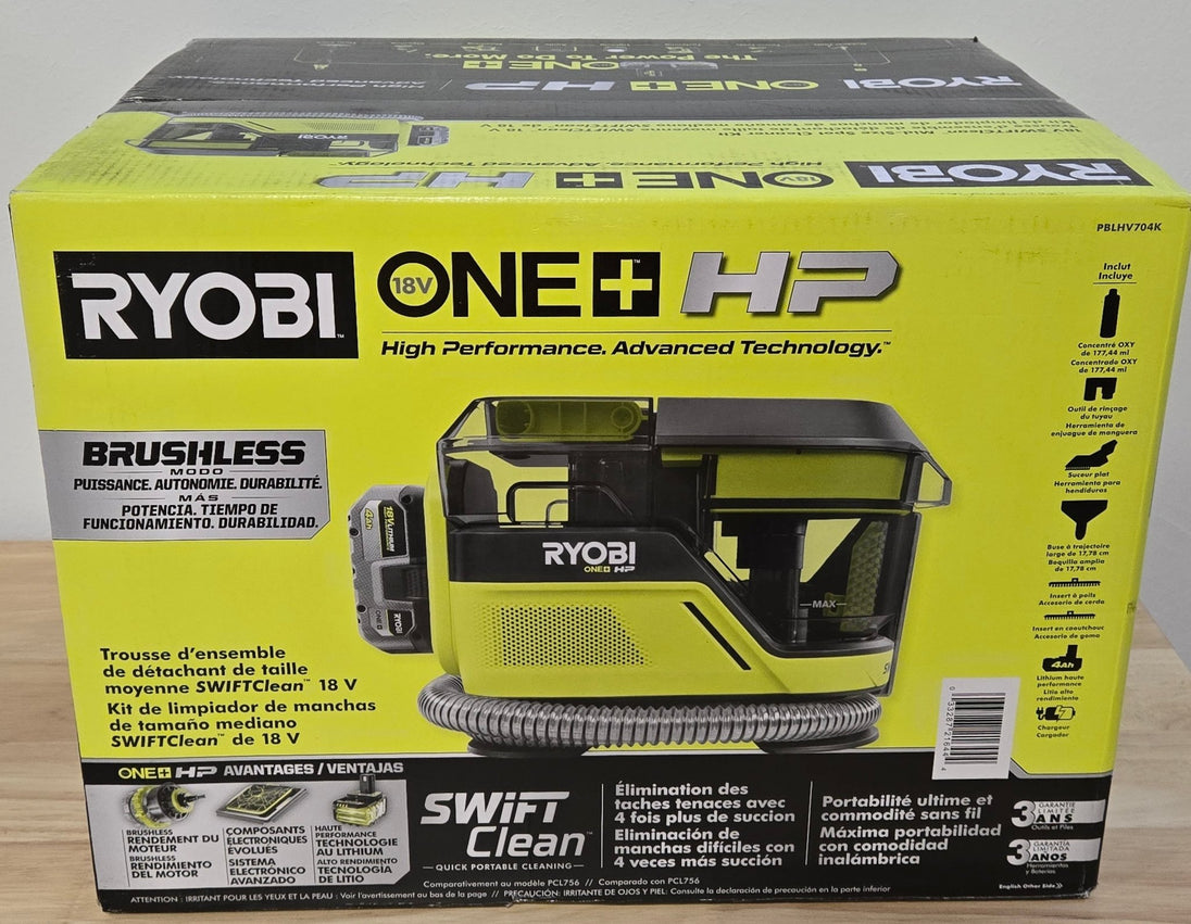 Ryobi ONE+ HP 18V Cordless SWIFTClean Mid Size Spot Carpet Cleaner Kit PBLHV704K 4.0 Ah Battery Charger - resaled - Ryobi - 033287216444