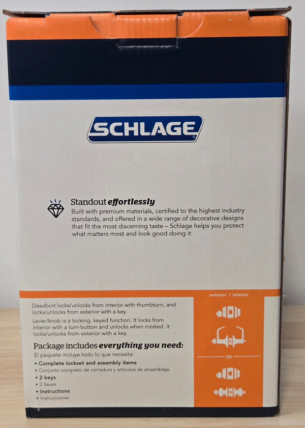Schlage Accent Aged Bronze Single Cylinder Deadbolt and Keyed Entry Door Handle Trim Combo Pack - resaled - Schlage - 043156384525