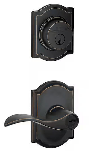 Schlage Accent Aged Bronze Single Cylinder Deadbolt and Keyed Entry Door Handle Trim Combo Pack - resaled - Schlage - 043156384525
