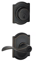 Schlage Accent Aged Bronze Single Cylinder Deadbolt and Keyed Entry Door Handle Trim Combo Pack - resaled - Schlage - 043156384525